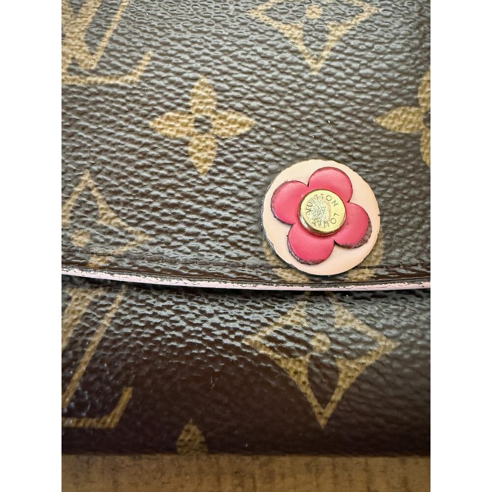 Louis Vuitton Wallet Womens Brown Monogram Canvas Pink Flower Wristlet France - Picture 4 of 16